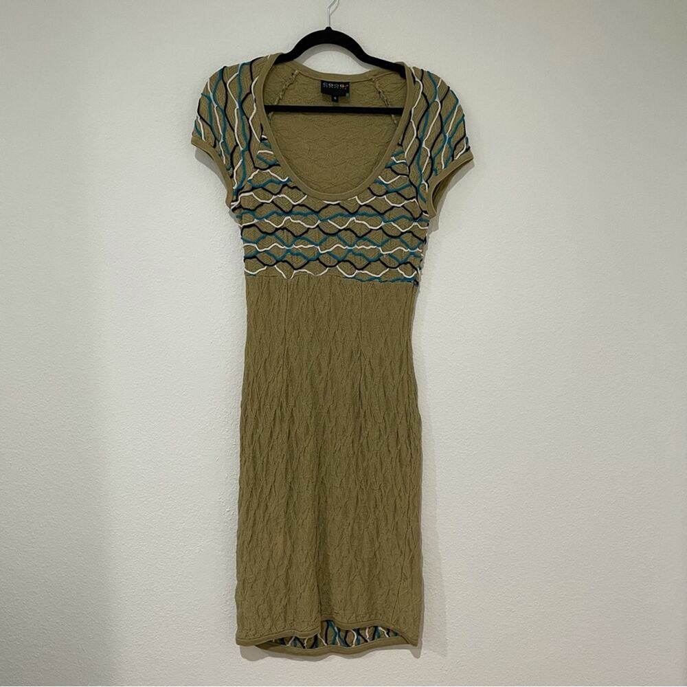 Vintage Coogi Australia Sweater Dress Green Midi Womens Size Small Short Sleeve